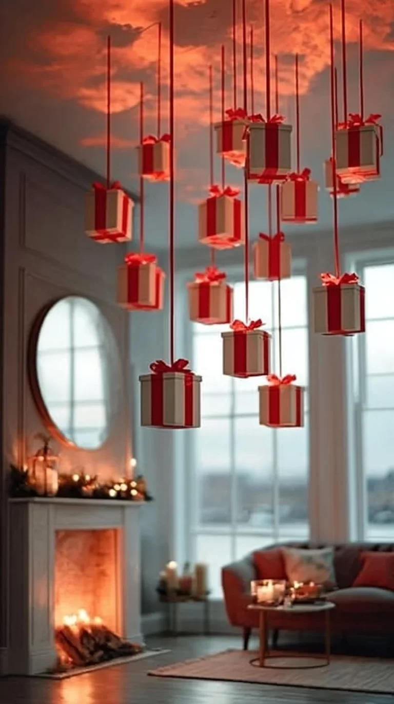 Elegant ceiling Christmas decor ideas for festive holiday decoration.