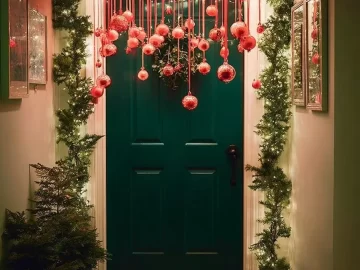 Festive Christmas decor ideas for a charming entryway entrance