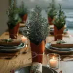 Elegant Christmas dining table decor featuring festive centerpieces and table settings.