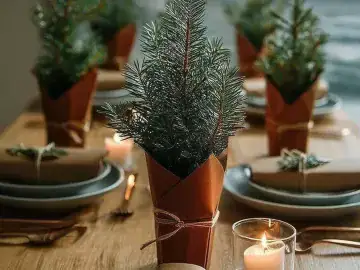 Elegant Christmas dining table decor featuring festive centerpieces and table settings.