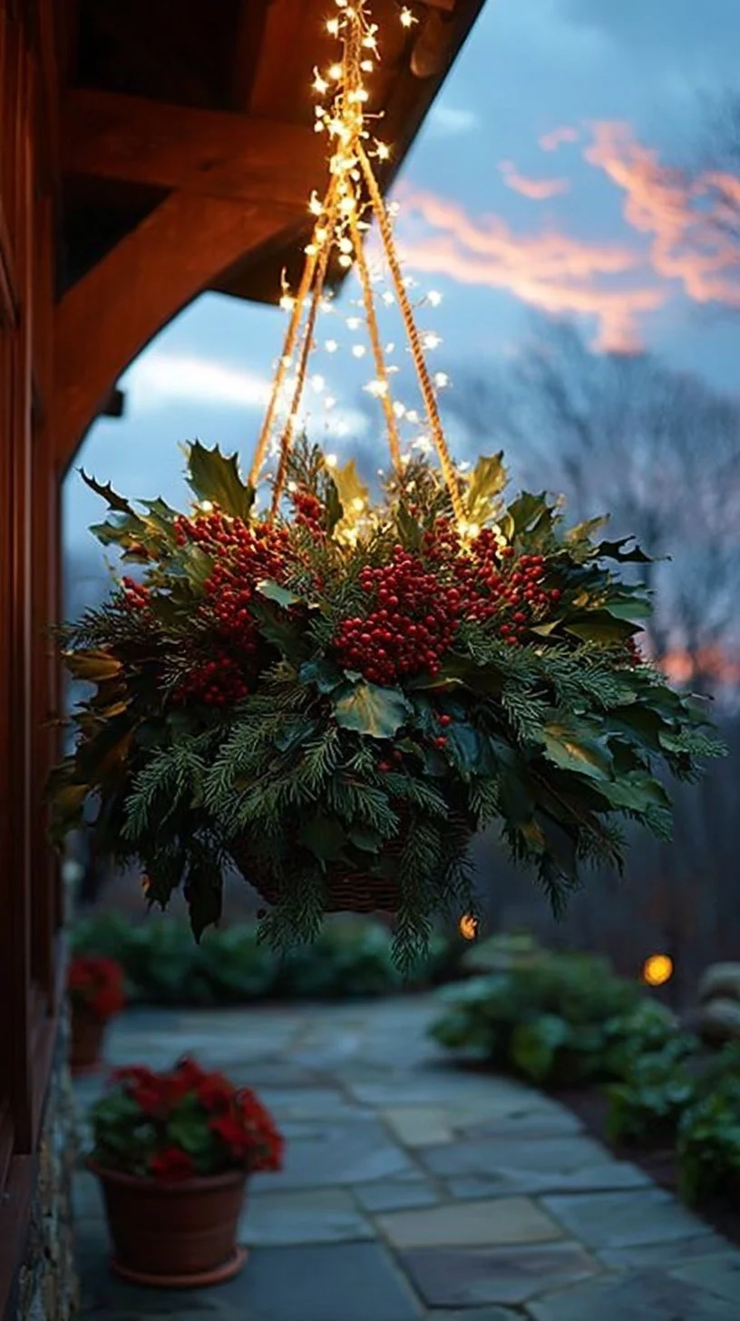Beautifully decorated Christmas hanging basket for outdoor festive decor