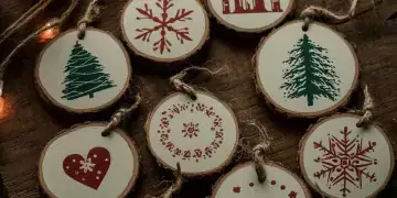 Hand-painted wood slice ornaments perfect for farmhouse Christmas decorations