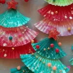 Kids making homemade Christmas DIY ornaments for holiday decorations