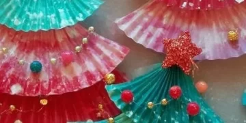 Kids making homemade Christmas DIY ornaments for holiday decorations