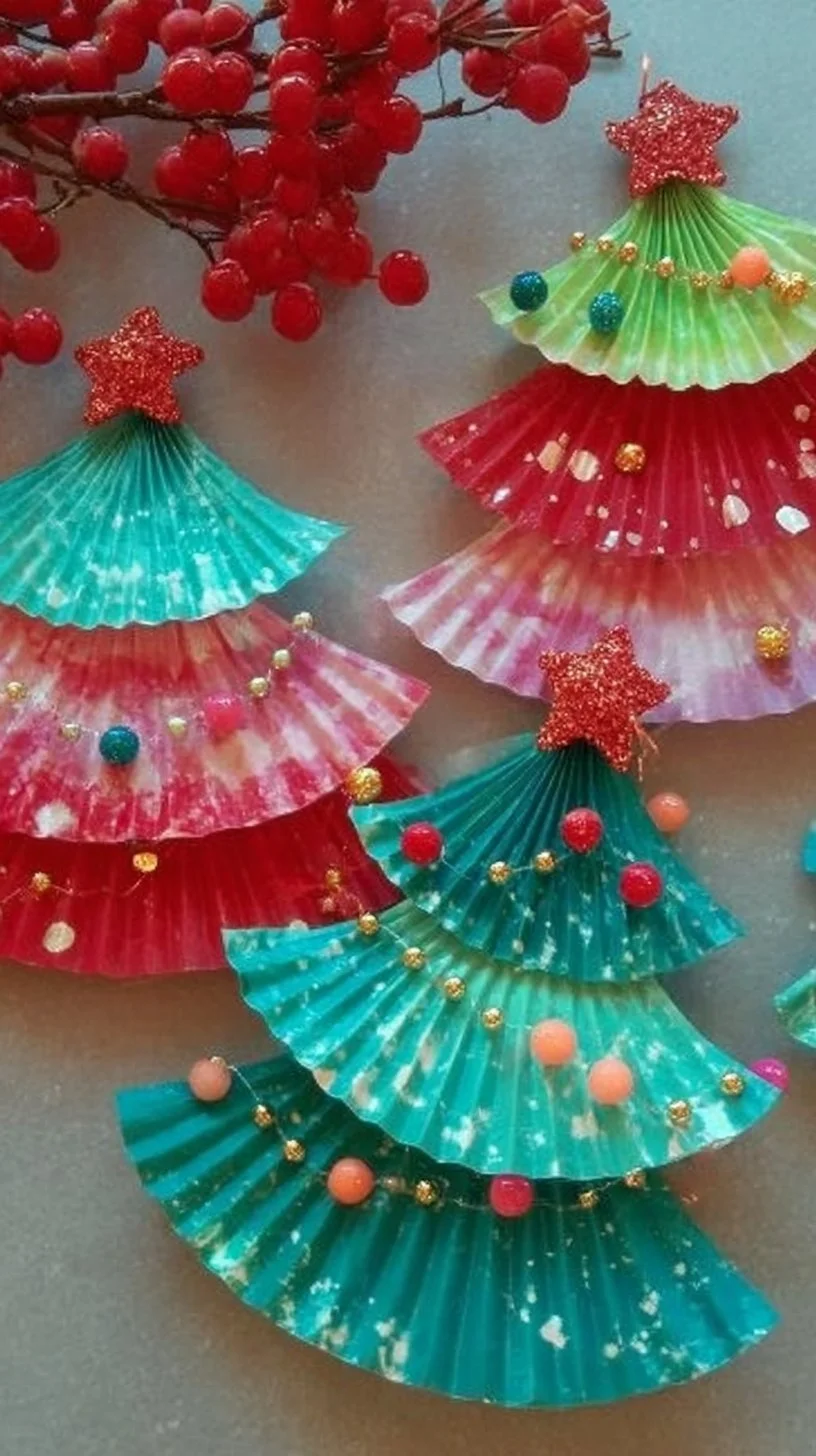 Kids making homemade Christmas DIY ornaments for holiday decorations