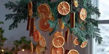 Dried orange Christmas hanging mobile as holiday decor