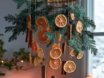 Dried orange Christmas hanging mobile as holiday decor