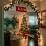 Cozy living room decorated with Christmas decor for the holiday season.