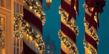 Outdoor Christmas decorations showcasing festive lights and ornaments