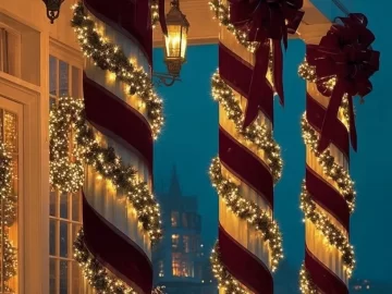 Outdoor Christmas decorations showcasing festive lights and ornaments