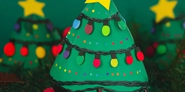 Colorful paper Christmas tree craft for holiday decoration