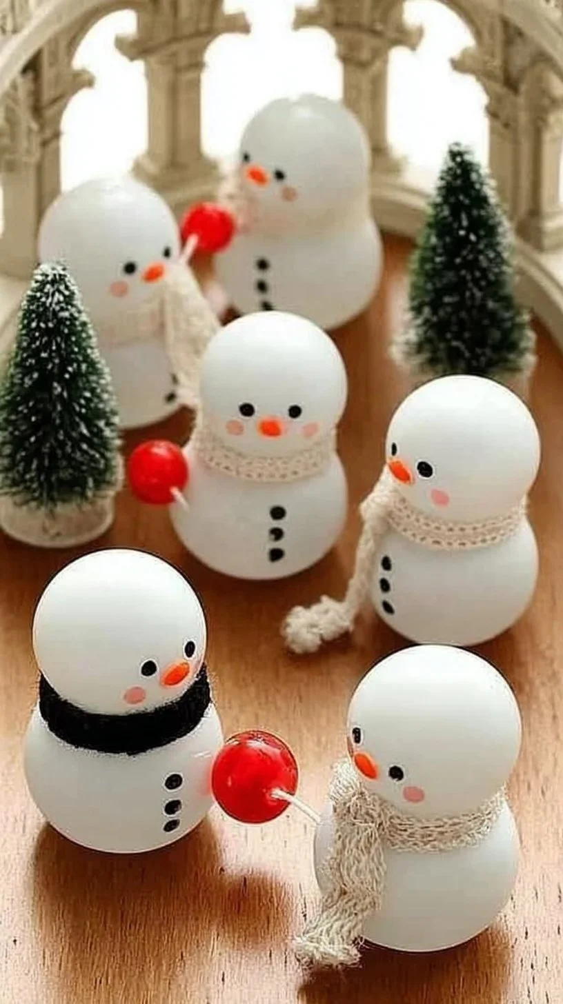 Ping Pong ball snowman tealights for Christmas craft decoration
