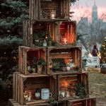 Rustic DIY Christmas Tree crafted from wooden crates with natural elements.