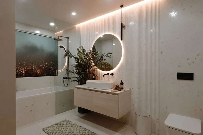 Cozy Scandinavian bathroom featuring modern design elements and natural materials.