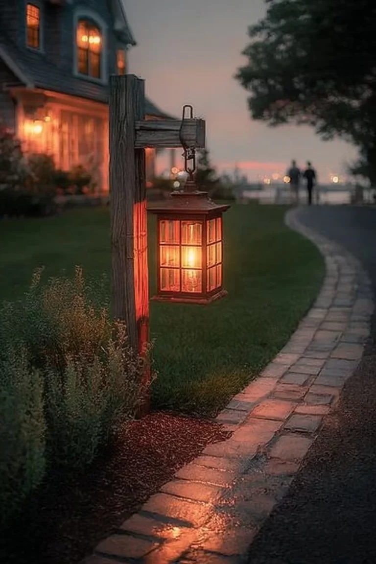 Beautifully illuminated driveway showcasing creative lighting ideas for curb appeal.