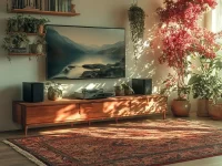 Stylish Boho living room with modern decor and cozy elements.