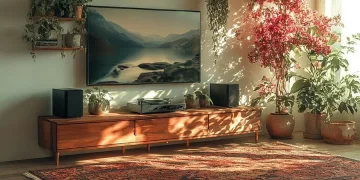 Stylish Boho living room with modern decor and cozy elements.