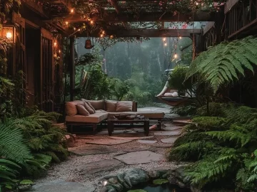 Beautiful backyard oasis featuring lush greenery and comfortable seating for outdoor living.