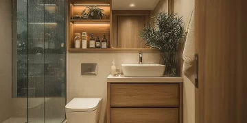 Cozy cabin bathroom featuring innovative small space design ideas.