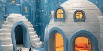 Adorable Arctic kids decor featuring snowy landscapes and playful winter animals.