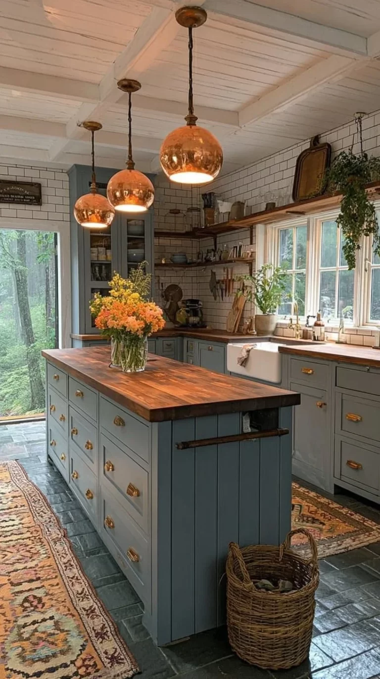 Modern kitchen featuring stunning blue grey cabinets for a chic design