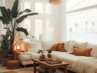 Cozy living room with warm decor and personal touches for inviting home ambiance.