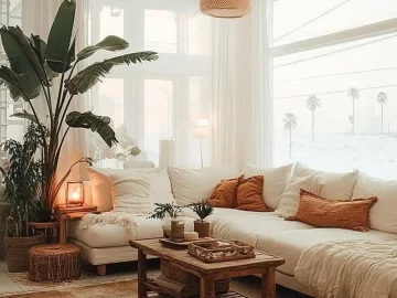 Cozy living room with warm decor and personal touches for inviting home ambiance.