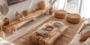 A cozy living space featuring warm colors, soft textiles, and inviting decor.