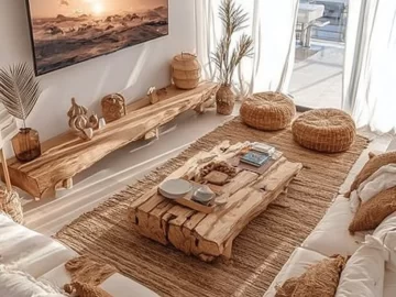 A cozy living space featuring warm colors, soft textiles, and inviting decor.