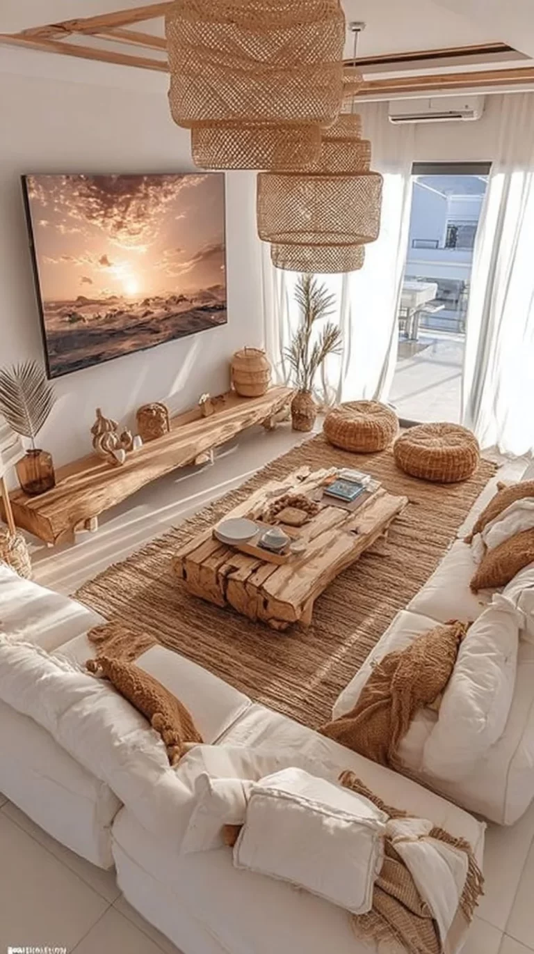 A cozy living space featuring warm colors, soft textiles, and inviting decor.