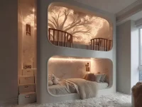Elegant luxury kids bedroom with stylish decor and cozy furnishings