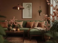 Beautiful earthy living room featuring minimalist and neutral decor elements