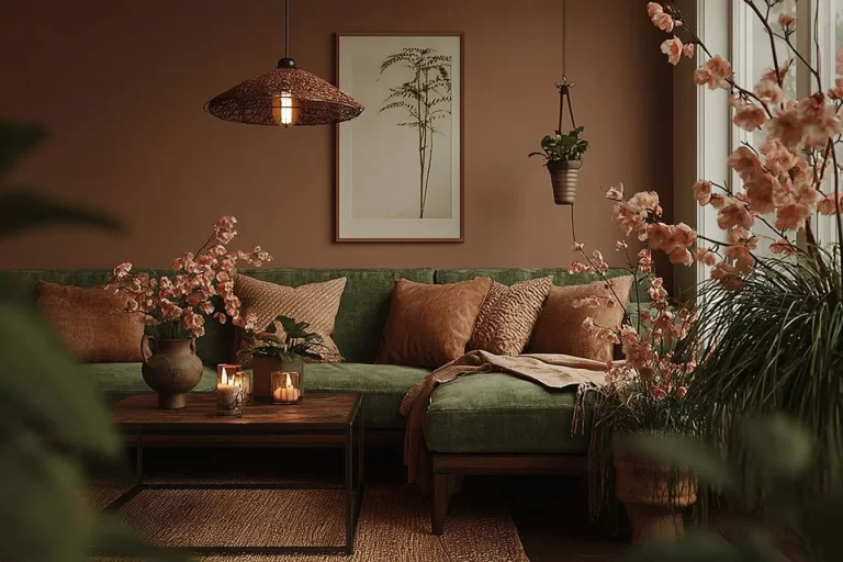 Beautiful earthy living room featuring minimalist and neutral decor elements