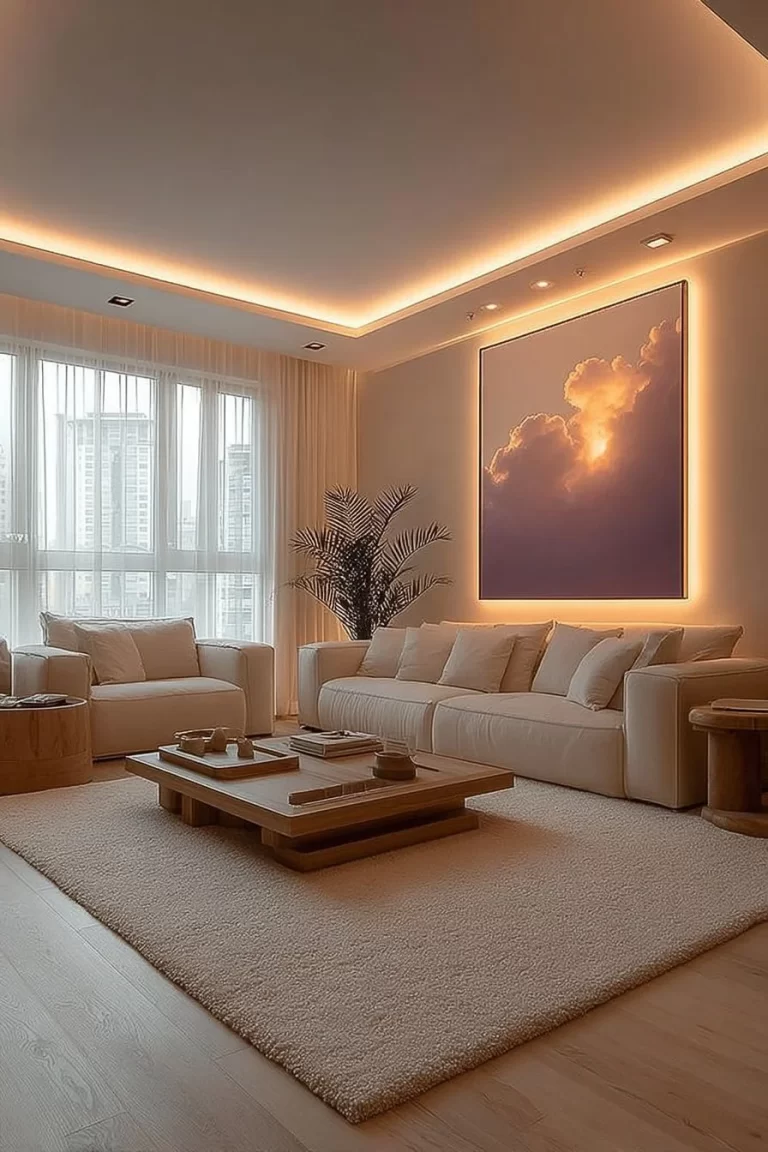Cozy minimalist living room with modern furniture and simple decor