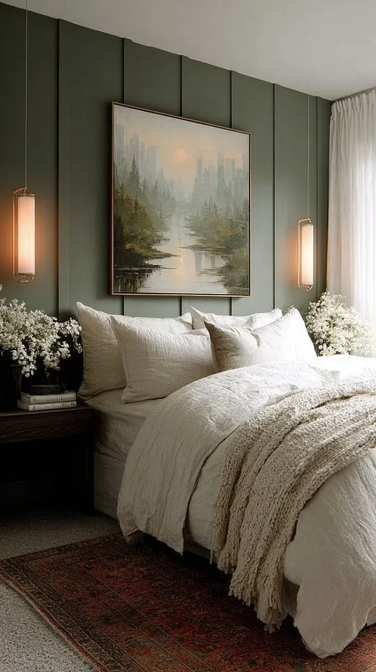 Cozy farmhouse bedroom with rustic decor and inviting design elements