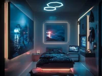 A tech-savvy bedroom featuring modern gadgets and stylish decor for tech-loving boys.