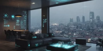 A modern futuristic smart home showcasing advanced technology and home automation.