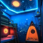 Galaxy-themed kids bedroom decor with stars and planets for a whimsical touch