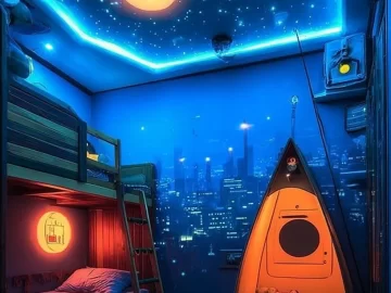 Galaxy-themed kids bedroom decor with stars and planets for a whimsical touch