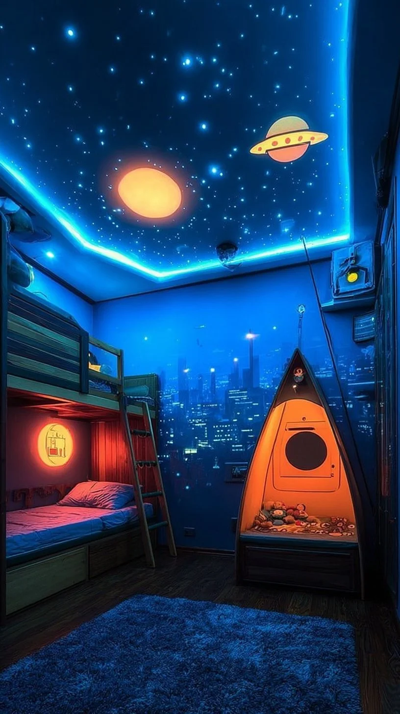 Galaxy-themed kids bedroom decor with stars and planets for a whimsical touch