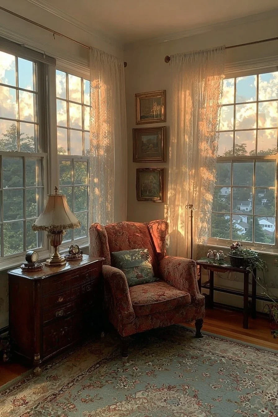 Cozy Grandmacore Living Room with vintage decor and nostalgic touches