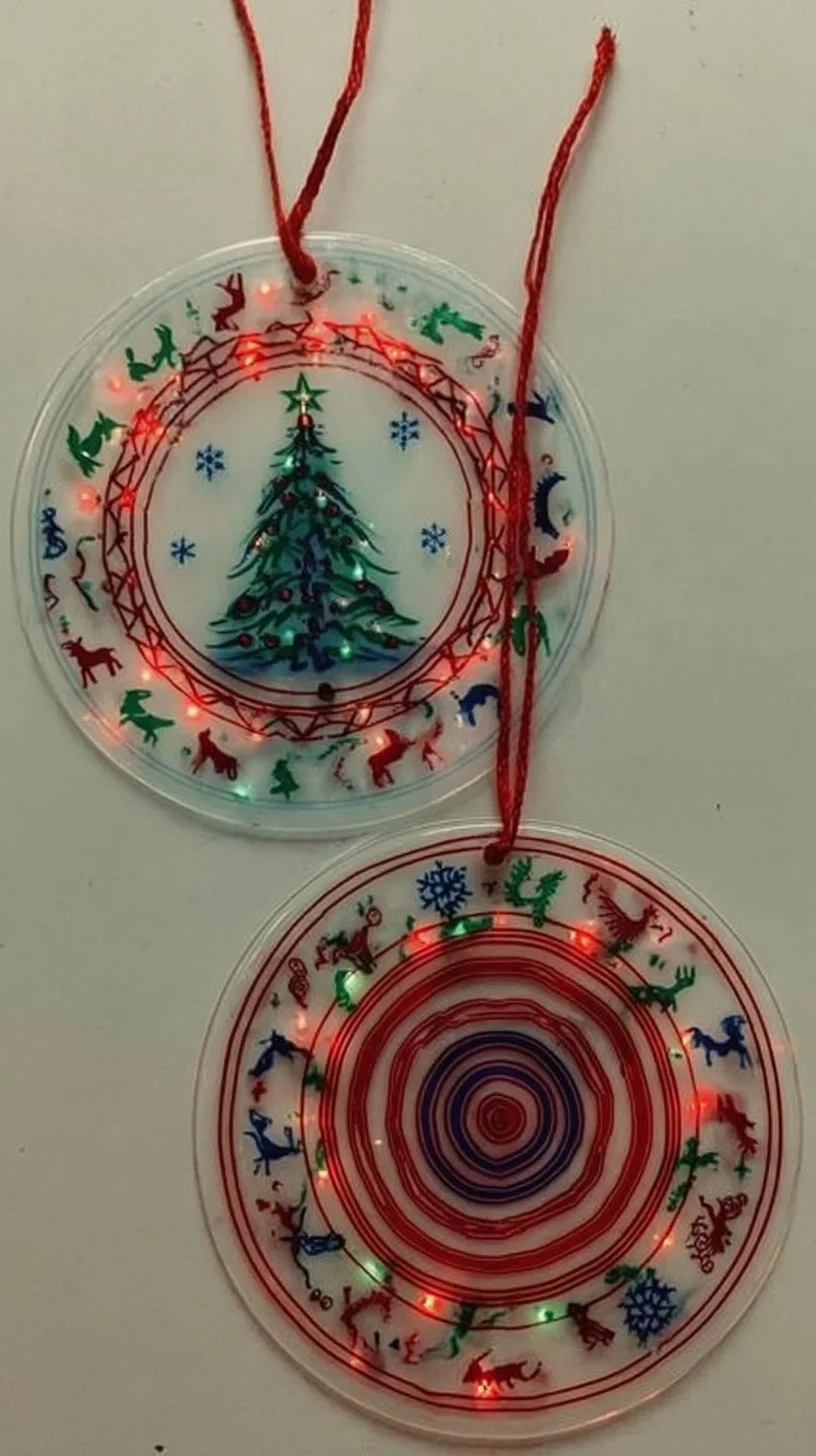 Colorful plastic cup ornaments hanging for holiday decoration