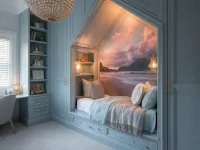 Stylish luxury kids bedroom design with elegant decor and comfortable furnishings.
