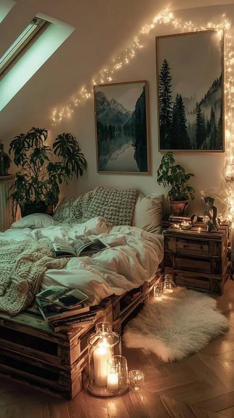 Stylish pallet bed made from upcycled wooden pallets for modern bedroom decor