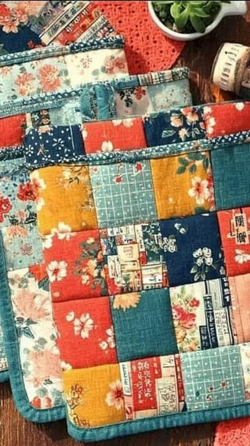 Handmade potholder and hot pad set tutorial for kitchen use