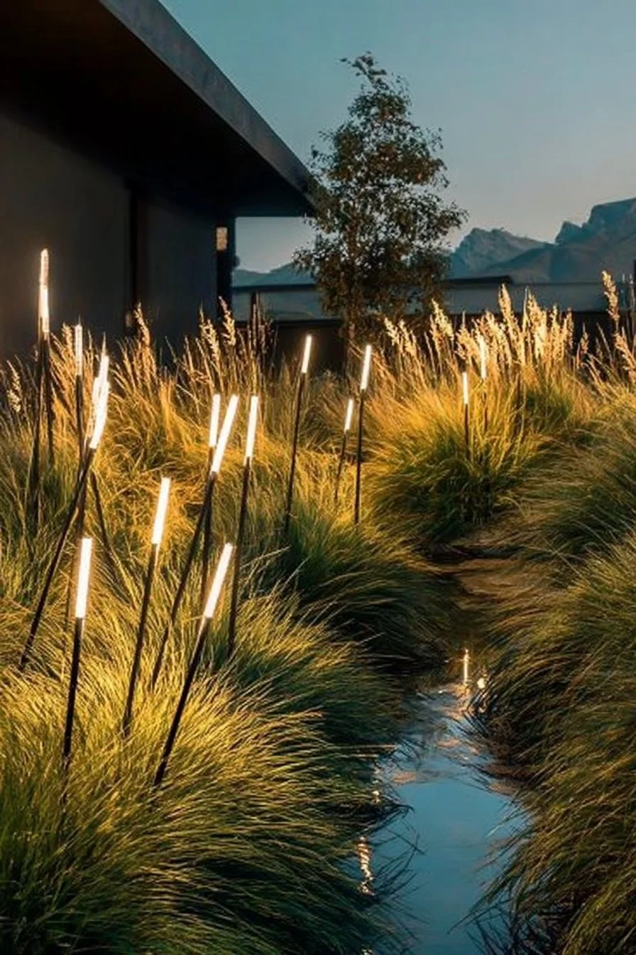 Reed & Cattail outdoor column lights for garden landscaping and illumination.