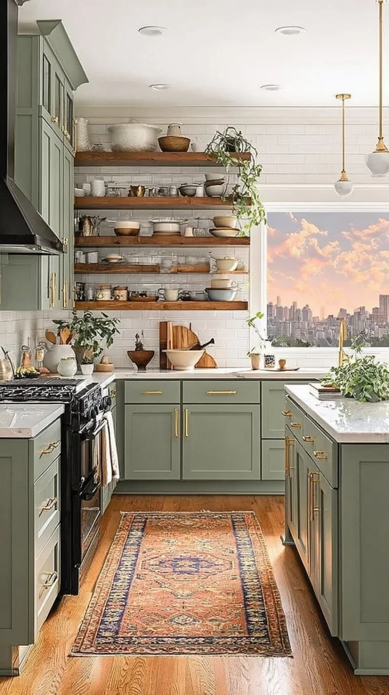 Timeless sage green kitchen design with calming vibes and elegant decor