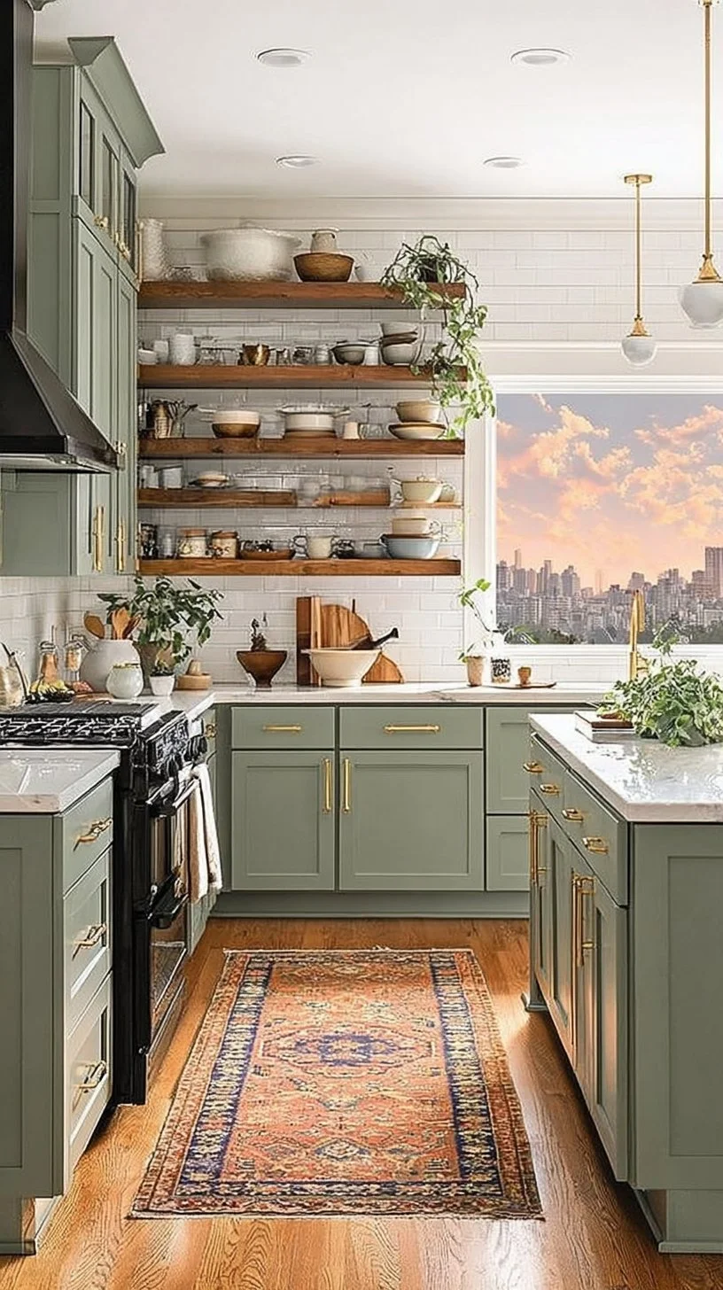 Timeless sage green kitchen design with calming vibes and elegant decor