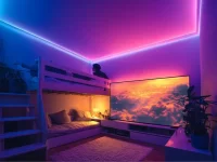 Stylish bunk room for boys with LED lighting and modern design