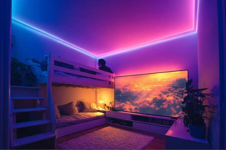 Stylish bunk room for boys with LED lighting and modern design